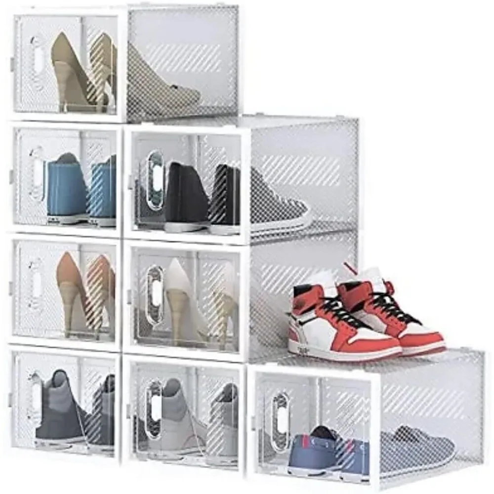 

Shoe Storage Box, Clear Plastic Stackable Shoe Organizer,Space Saving Foldable Shoe Rack Sneaker Container Bin Holder,8 pack