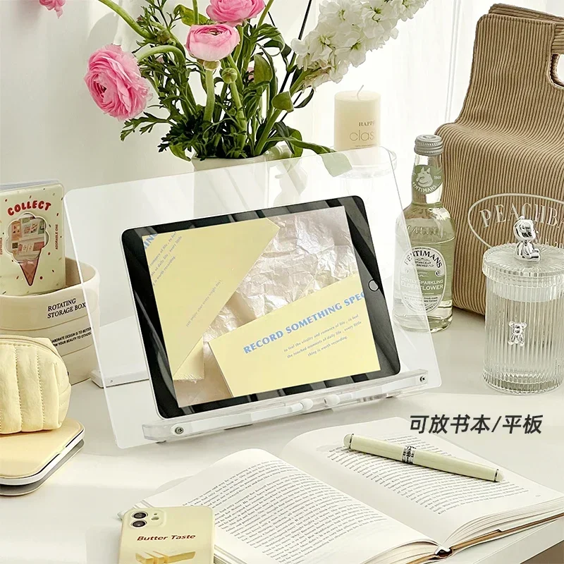 Plastic Reading Stand with Light Transparent Acrylic Multifunction Tablet Holder Laptop Bracket Desktop Storage Bookshelf