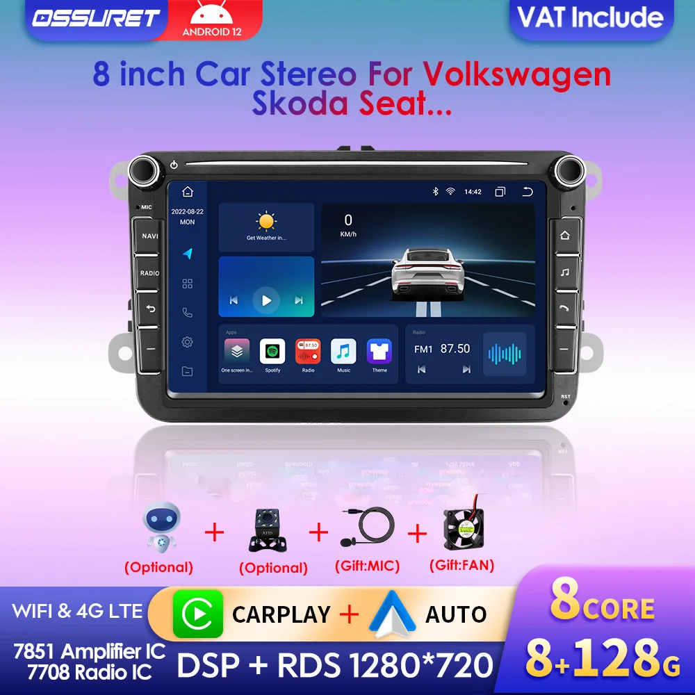 8'' 2 Din Autoradio For Vw Volkswagen Golf 5 Transporter T5 Passat B6