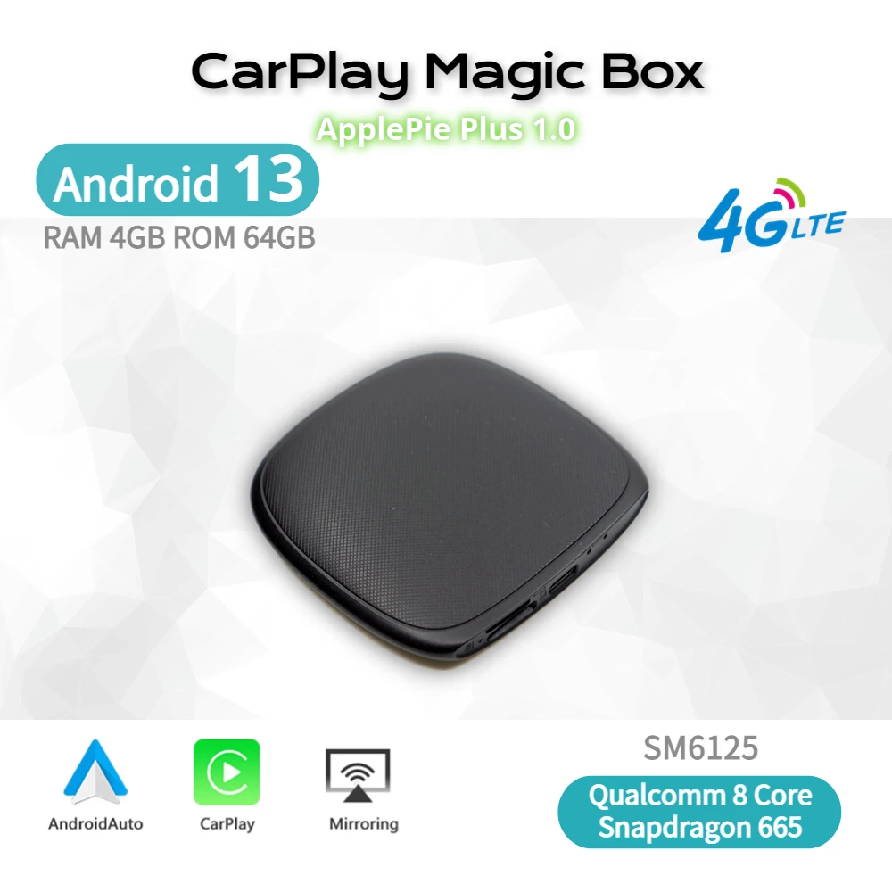 

Applepie Car AI Box Android 13 беспроводной CarPlay Android Авто 4G LTE SIM Magic Qualcomm 6125 8 ядер Youtube Netfix Бесплатная карта 64 ГБ