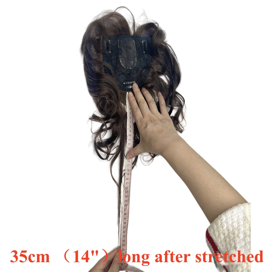 Topper per capelli naturali per donne Toppers per capelli umani ricci ondulati Clip da 14 pollici nell'estensione con frangia Posticci per capelli calvi - immagine 4
