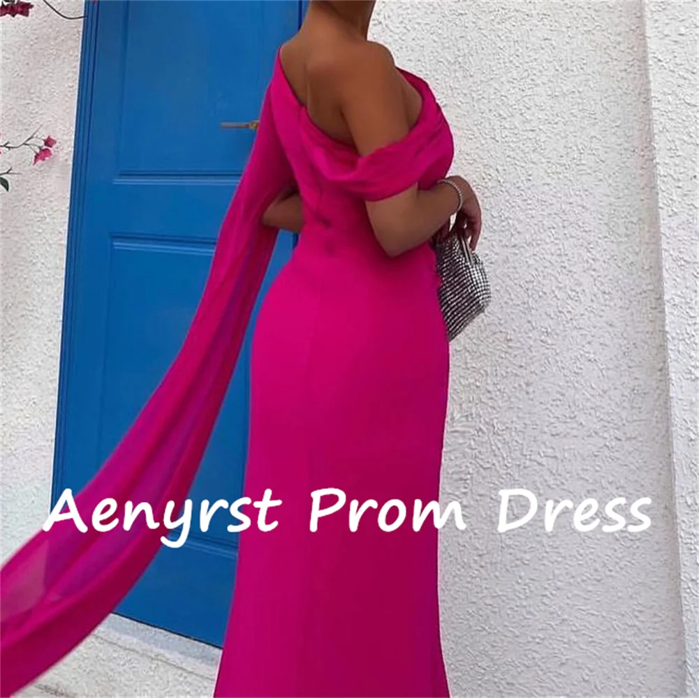 Aenyrst Hot Pink Diagonal Collar Mermaid Evening Dresses 2024 Chiffon Floor Length Prom Gowns Long Party Dress  فساتين السهرة