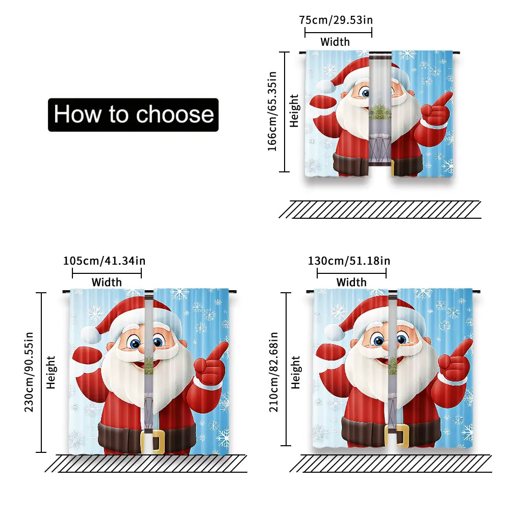 2Pcs Christmas Curtain Father Christmas Happy Winter Snow Season Elements Suitable For Living Room Bedroom Kitchen And Bathroom 2