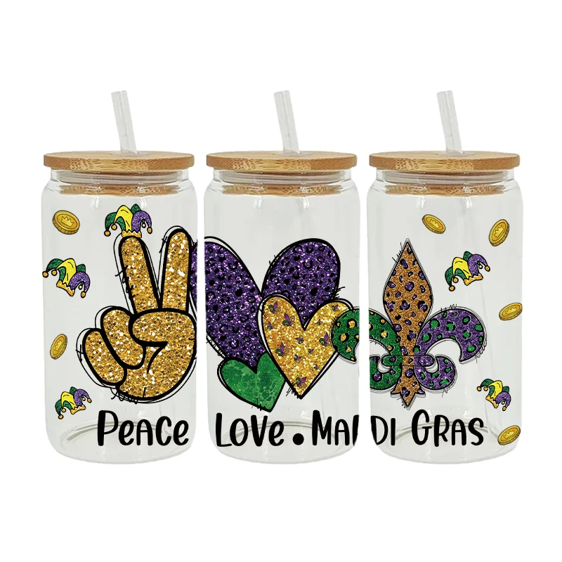 UV DTF Transfer Sticker Mardi Gras For The 16oz Libbey Glasses Wraps Bottles Cup Can DIY Waterproof Decals D9530