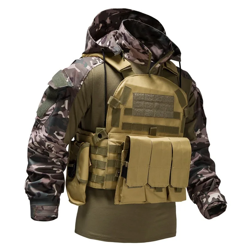 3 Colors! Autumn New Elastic European Outdoor Camo Hoodie with Detachable Pockets Long Sleeve Combat Suit Sweatshirts