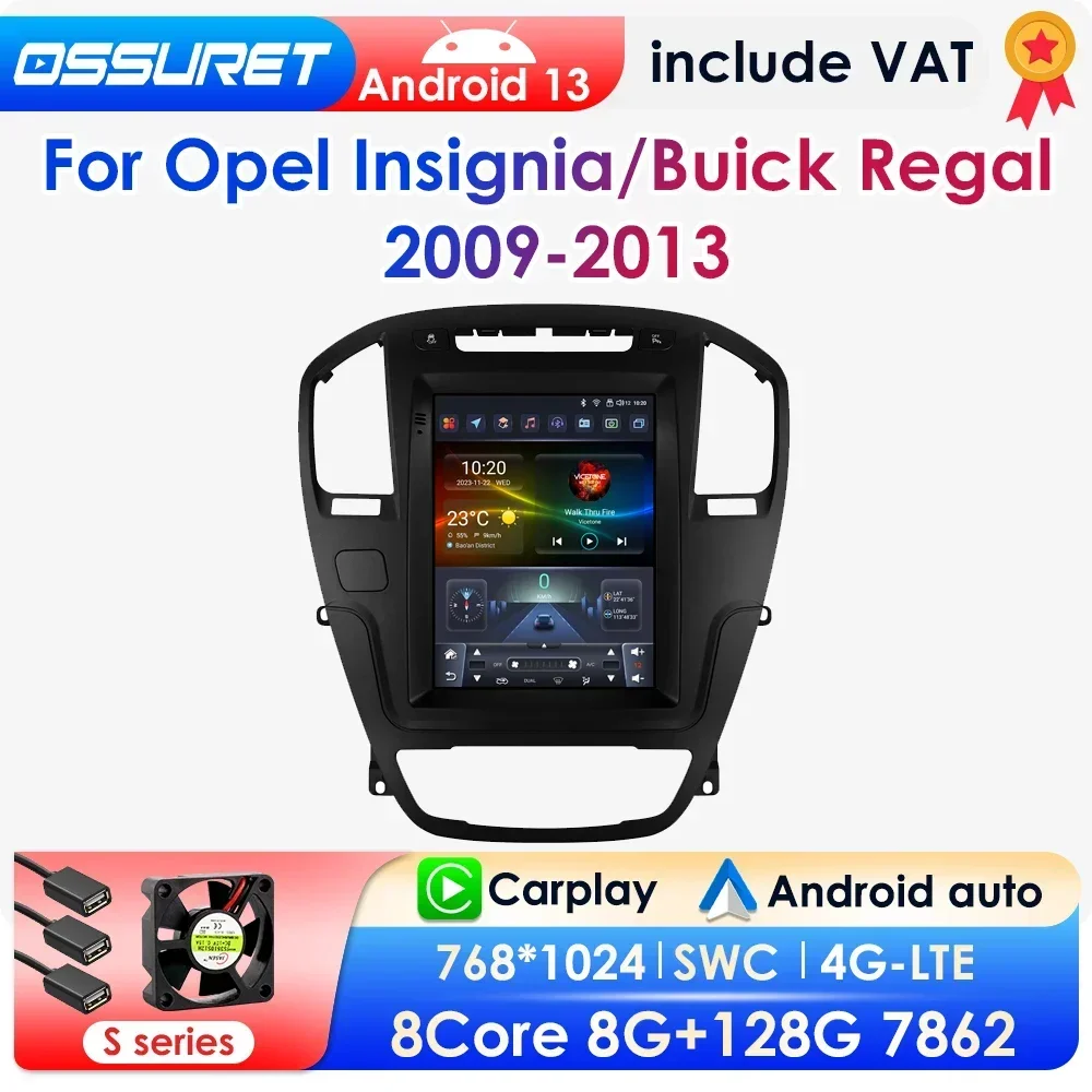 Radio con Android 13 para coche, reproductor Multimedia con pantalla Vertical de 2009 pulgadas, estéreo, 2 DIN, Carplay, para Opel Insignia Buick Regal 2013-9,7 1