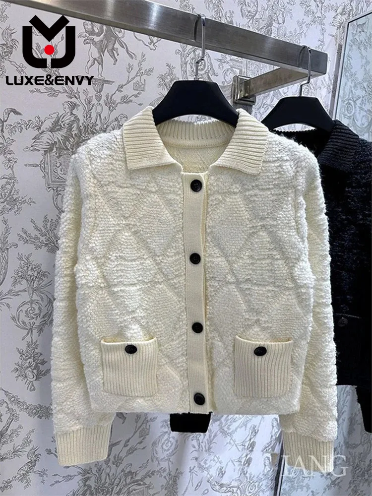 

LUXE&ENVY Lingge Knitted Cardigan Women's Autumn New Loose Casual Top High Quality And Super Beautiful Coat 2023 Autumn