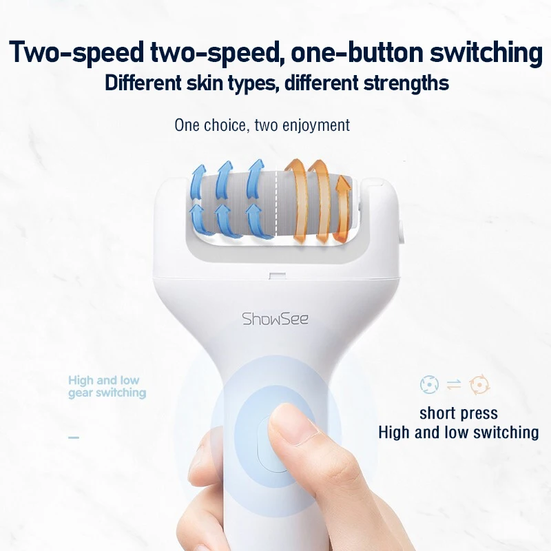 Showsee Electric Foot File Pedicure Dead Skin Remover B1-W Skin Care Callus Remover 600mAh Electric Feet File Grinder 3