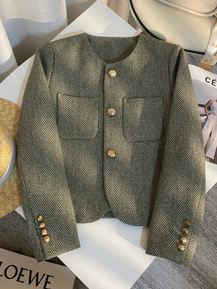 

Spring Autumn Women's Suit New Single Breasted Small Fragrance Green Suit Jacket Lady Blazer All-match Casual Coat Tops 2023