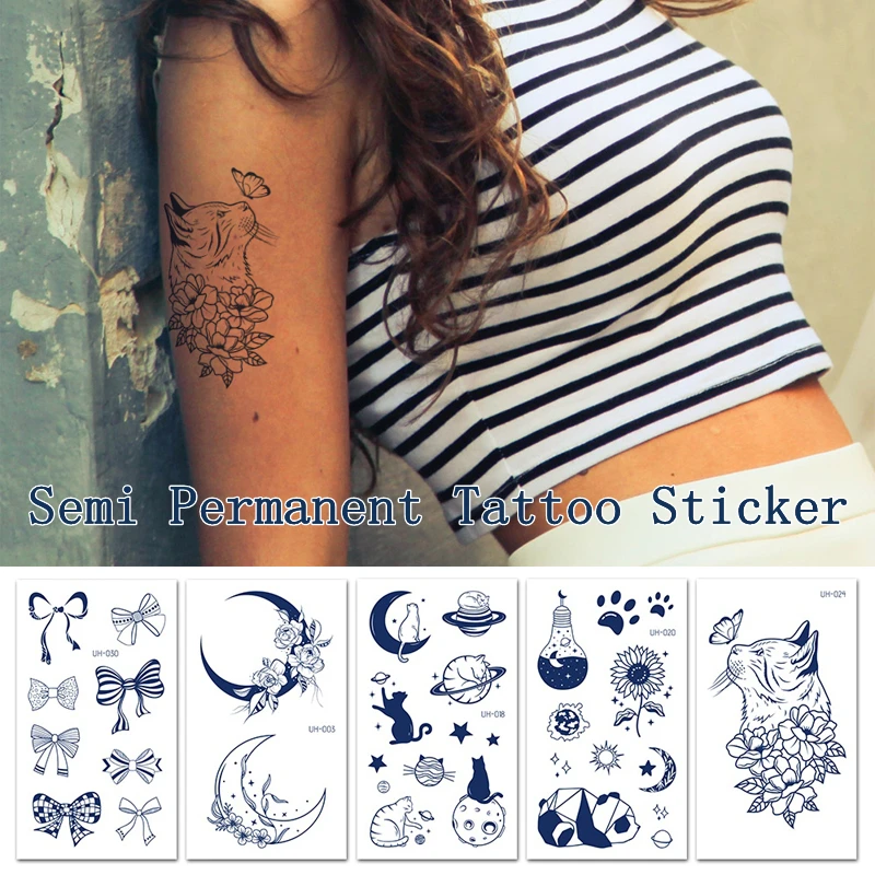Милая Полуперманентная тату-наклейка кошка на долгое время, временная водостойкая тату на руку, искусственная татуировка для боди-арта, товары для макияжа для мужчин и женщин