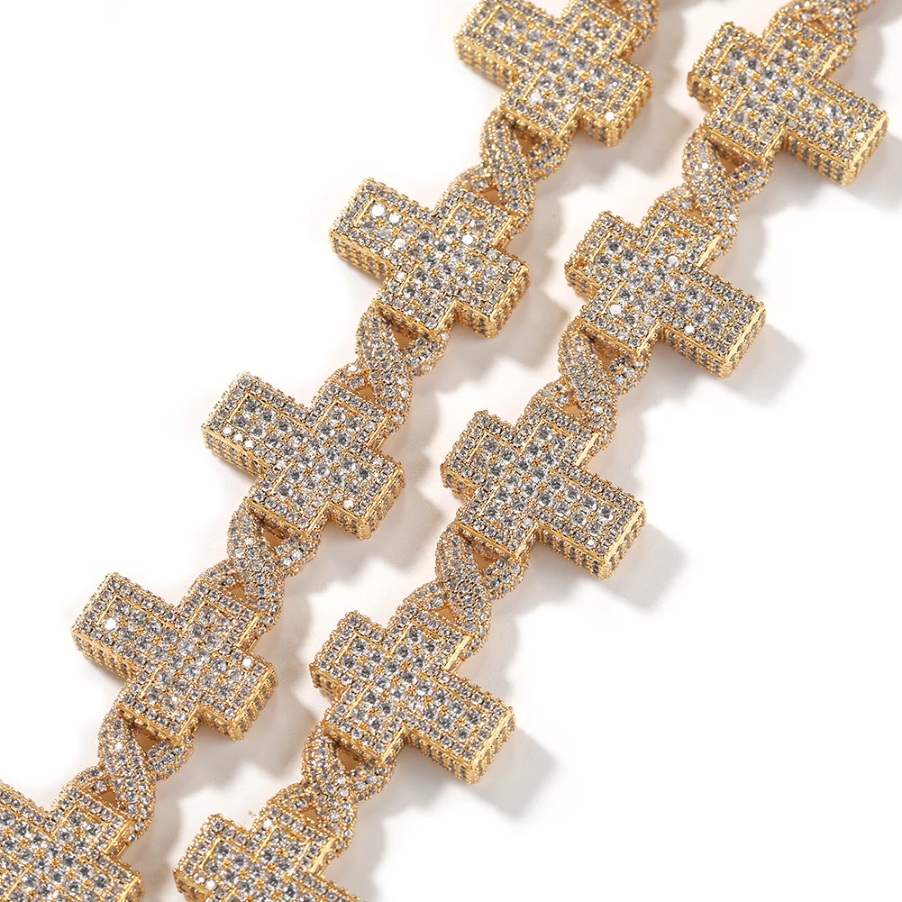 THE BLING KING Iced Out Cross Link Infinity Cuban Necklace Micro Paved Cubic Zirconia Charm HipHop Rapper Jewelry