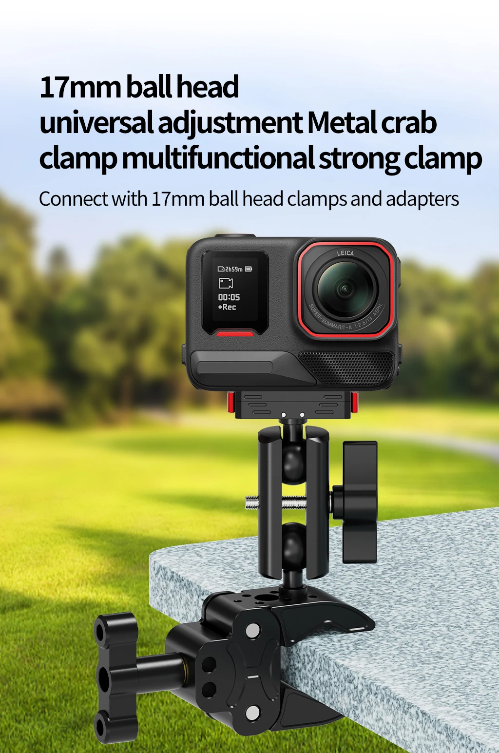 Universal Kugelkopf Super Clamp Einstellbar 15-46mm Lenkerrohrgriff für Gopro Hero Insta360 X5 X4 DJI Kamera Fotografie Rig – Detail 21
