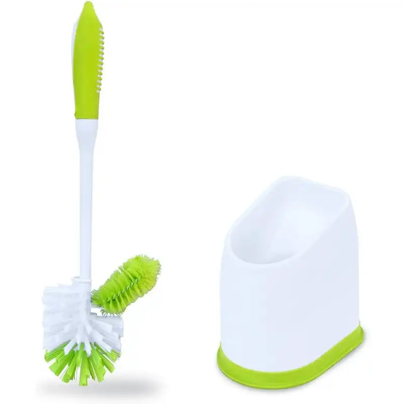Toilet Bowl Cleaner Brush with Holder | Heavy Duty Cleaning Wand with Under The Rim Scrubber, Non-Slip Handle, Yellow, Green