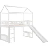 Twin Size Loft Bed with Slide for Kids Bedroom,House Shaped Solid Wood Bedframe w/Full-Length Guardrail Space Saving Design 5