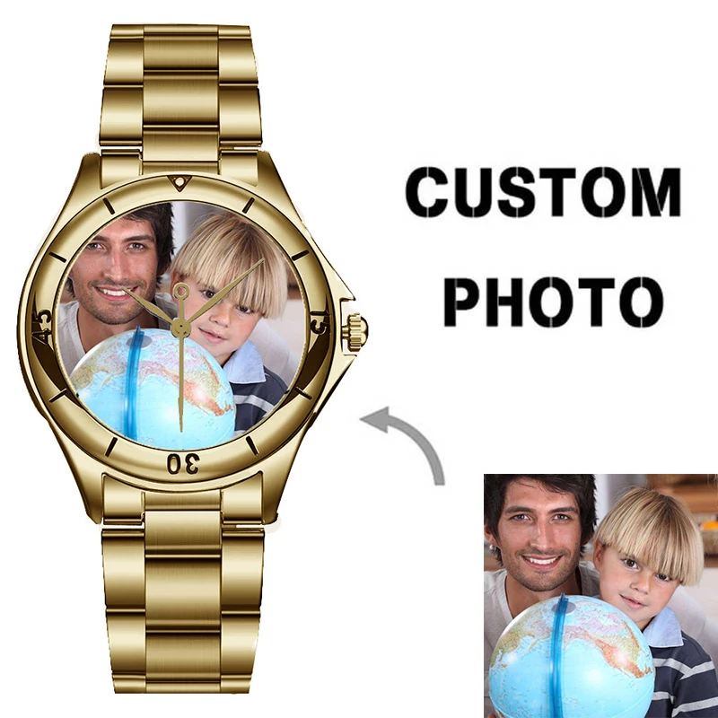 Luxury Golden Custom Design Photo Men Women Watch Water Resistant Family Picture Custom Souvenir Gift