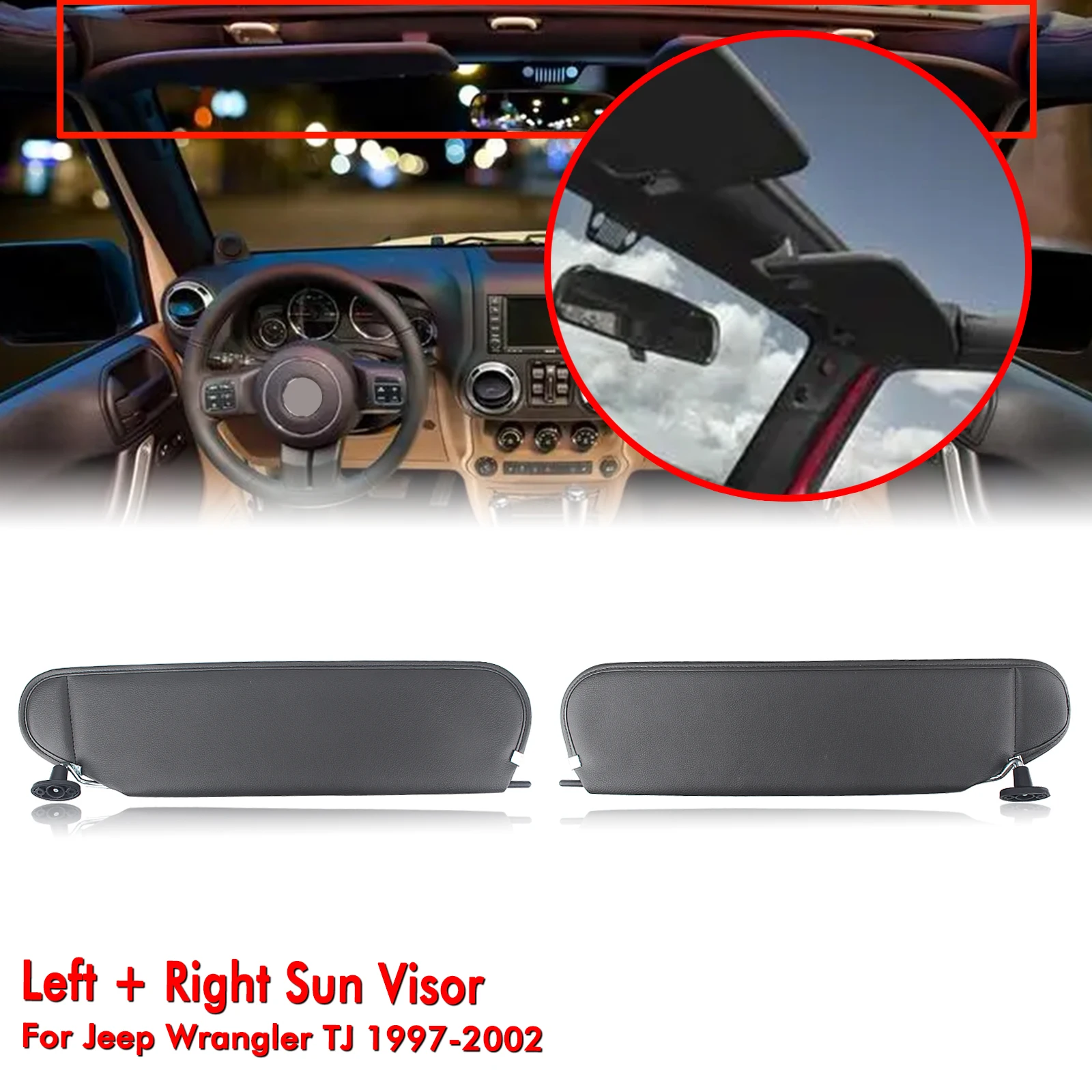 Sun Visor Set (Black) RT52004 fits 97-02 Jeep Wrangler TJ