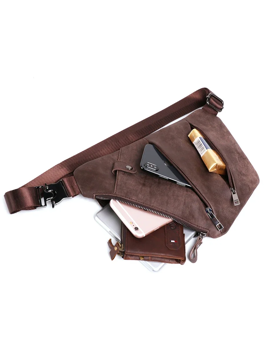 Men's Real Leather Crossbody Chest Bag for Summer Outdoor Sports