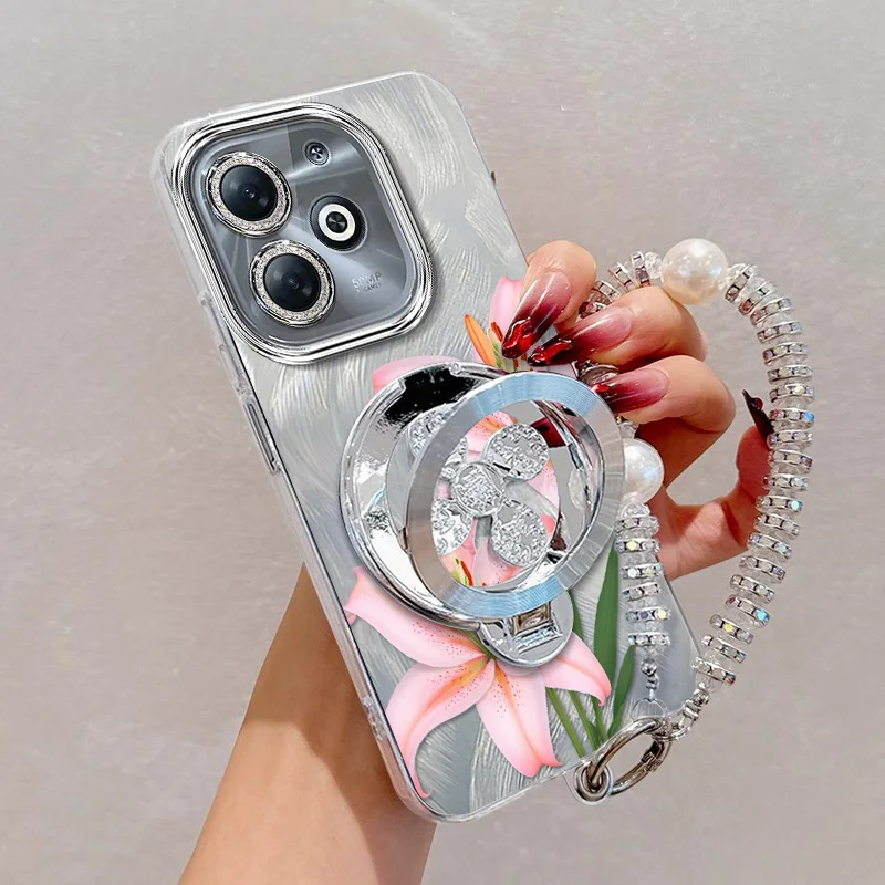 Pink Floral Phone Case Set with Lanyard and Stand – 3 Piece Accessory Collection