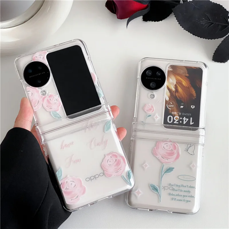 

Instagram Retro Rose New Oppo Find n2/n3 Flip Folding Phone Case Three Piece Set Bracelet Suitable for