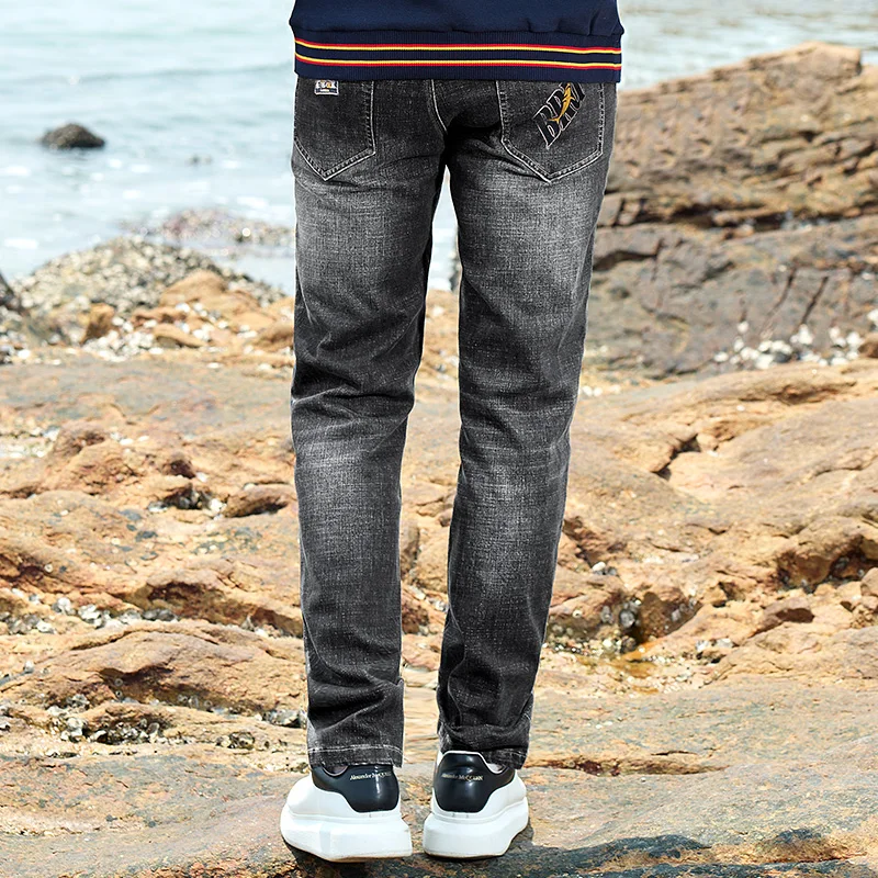 2024 Men's Winter Jeans Bruce&Shark Straight Leg  Grey Jeans Strech Loose Men's Casual Business Cowboy Pants Classic Embroidery 4