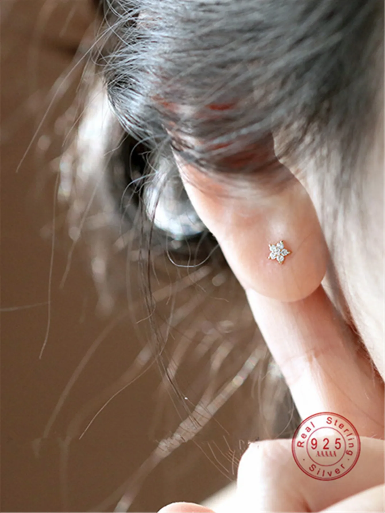 Pentagram Small Flower Zircon silver stud earrings S925 Sterling Silver Elegant Popular Female Accessories Gifts Party All Occasion silver stud earrings