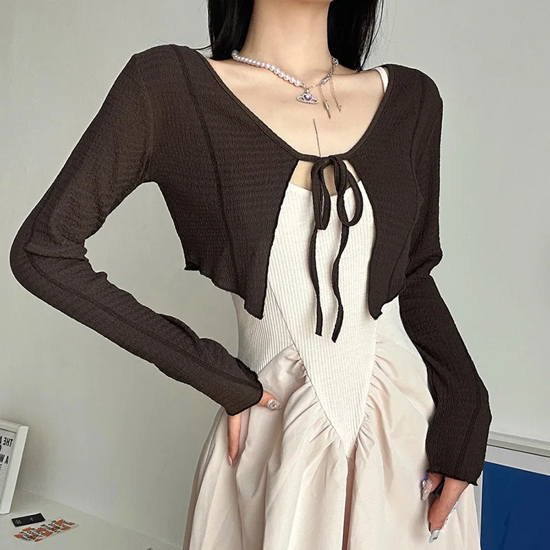 

Spring 2023 New Solid Slim Fit Street Fashion V-Neck Long Sleeve Cardigan Women's T-Shirt