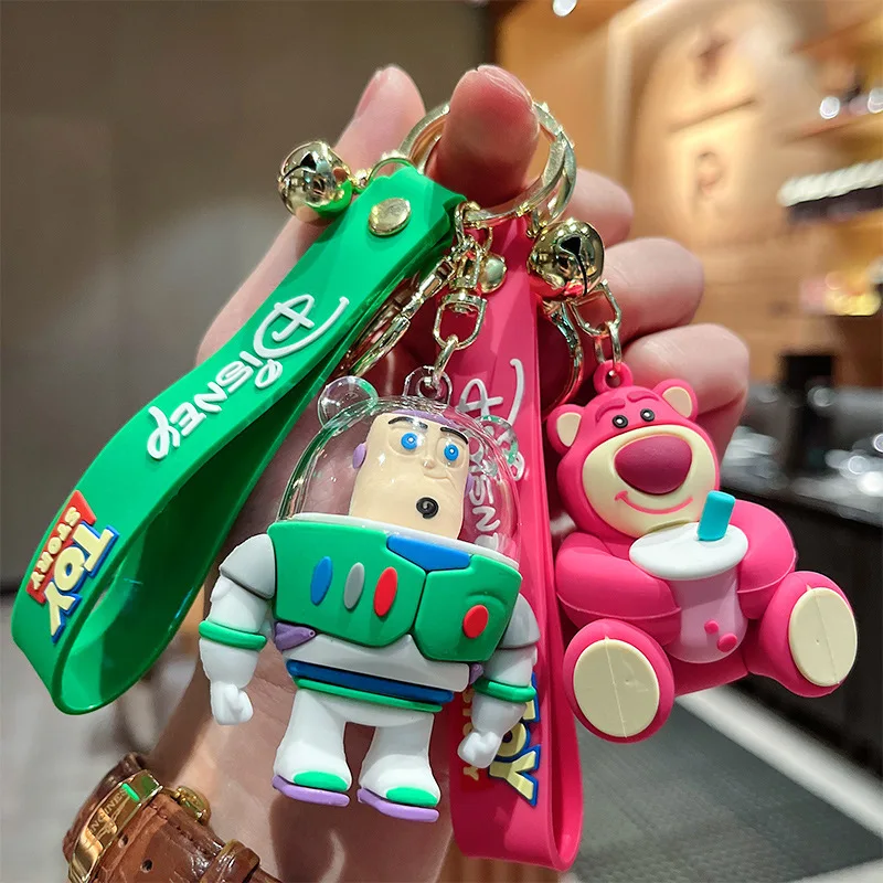 

Disney Toy Story Action Figure Toy Key Chain Girl Cartoon Strawberry Bear Backpack Pendant Keychain Buzz Lightyear Toy Gift