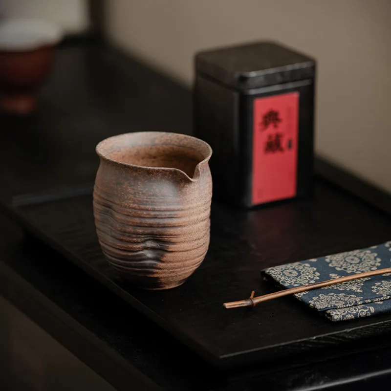210ML Handmade Old Rock Mud Tea Pitcher Antique Hammer Pattern Serving Cup Cha Hai Justice Cup Teaset Drinkware Accessories Gift