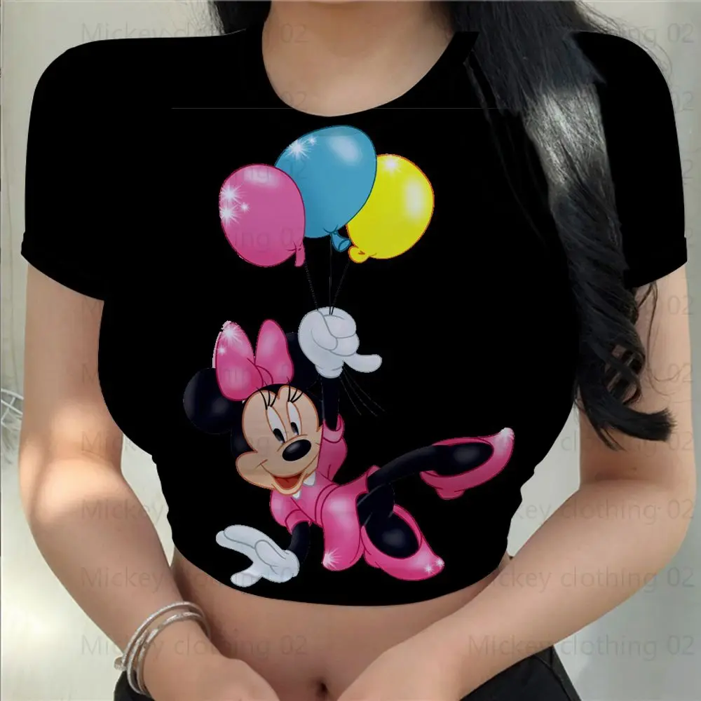 Moda Sexy Leopardo Corazón Mickey Minnie Impresión Camiseta De Las Mujeres  Ropa De Verano Top Femenino Blanco T-shirt Slim Manga Corta Gráfica  Camisetas Personalizadas