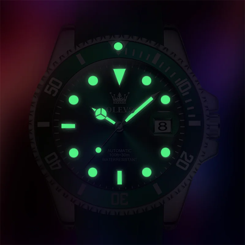 OLEVS Classic Style Green Dial Automatic Mechanical Watch Men Top Brand Luxury Men's Watch Waterproof Date Reloj Hombre