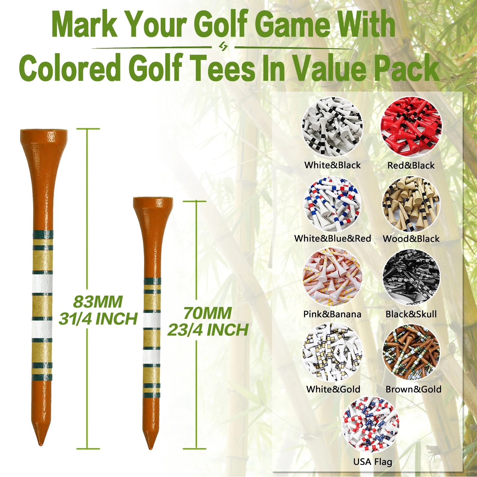 Natrual Wooden Golf Tees 100 Pack Biodegradable Bamboo Golf Tees,More Sturdy and Stable Premium Bamboo Golf Tees 2