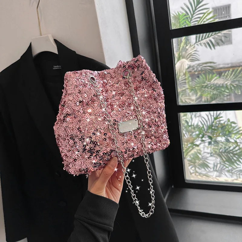 Fashion Sequined Women's Bucket Bag Handbags Female Crossbody Shoulder Bag  Tote Purse Chain Messenger Bag Lady Handbag сумка - AliExpress