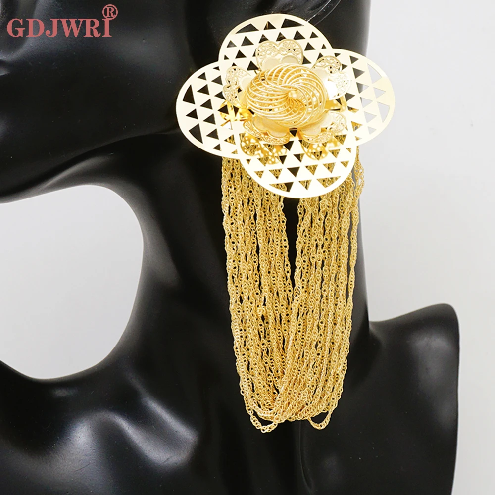 

Nigerian Bridal Wedding Earrings Long Big Tassels African Dubai Gold Color Drop Earring Party Indian Ethiopian Jewelry Gift