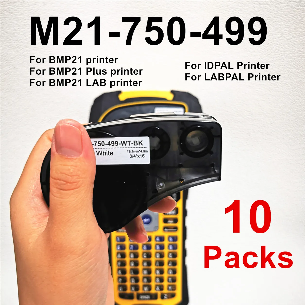 교체 M21-750-499 나일론 라벨 테이프 태그, 브래디 에티켓 사용 BMP21-PLUS BMP21-LAB 휴대용 케이블 와이어 마킹, 1  10 팩