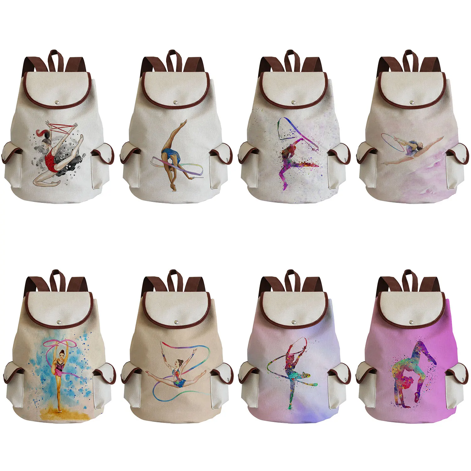 

Watercolor Gymnastics Art Print Backpack Women Drawstring Bags Pretty Girls Daypack Gymnast Storage Bag for Travel Gift Portable