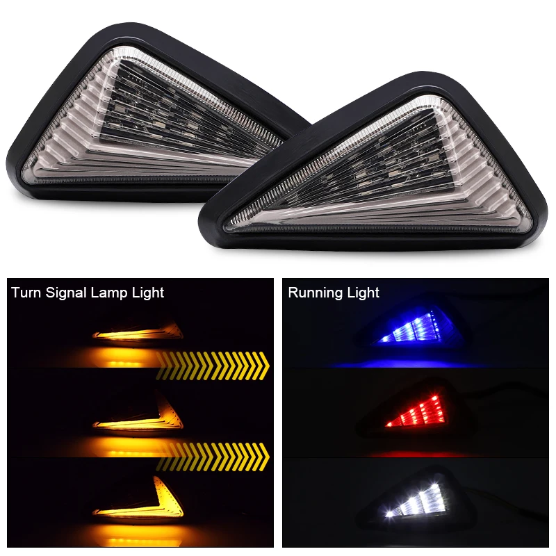 2pcs Smoke Triangle LED Motorcycle Turning Signals Flashing Lights Motorbike Flowing Daylight Indicators Lamp 12V Blinker Lamp