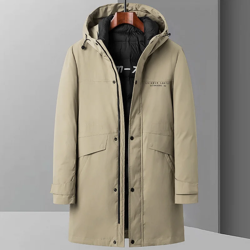

Style Brand Long High End 90% White Duck Down Coat For Men Business Casual Detachable Liner Down Jacket Man Winter Clothes