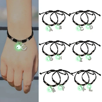 Luminous A-Z English Letter Bracelet Couple Charm Handmade Adjustable Rope Glow In The Dark Bracelet Infinite Love Jewelry Gifts