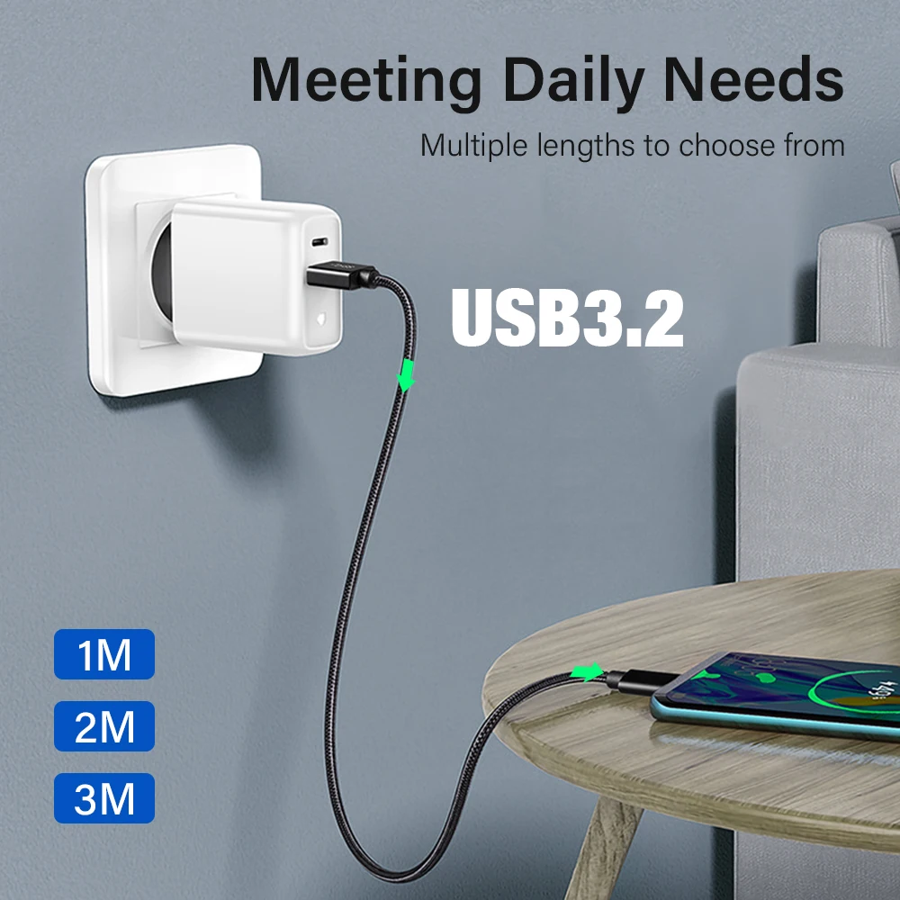 High-Speed USB-C Charging Cable - 10Gbps Data Transfer & 60W Power Delivery