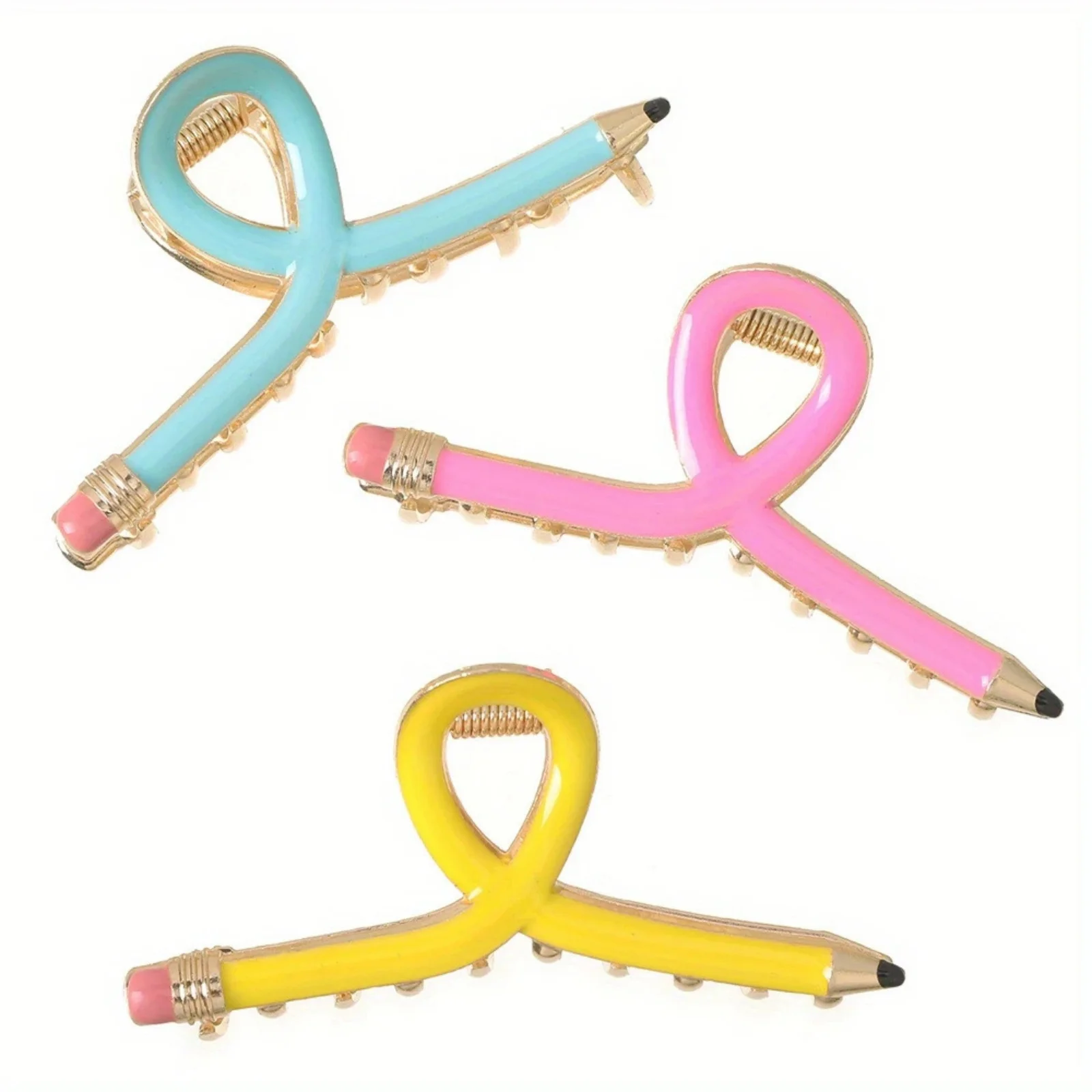 1PC Creative Pencil - Shaped Hair Claws, Colorful Ribbon Design Hair Clips, Fun Hair Accessories for Women