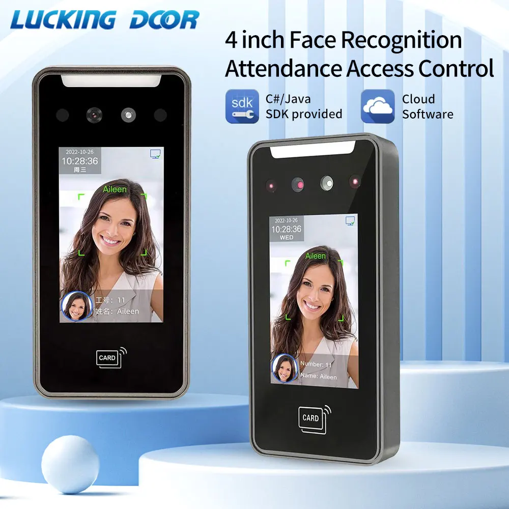 Face recognition access control system door access controller 2MP HD 4inch 5000 User Biometric Face Recognition Access Control System Wifi Cloud Software API SDK Staff Attendance Card Reader