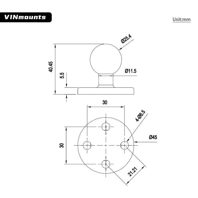 VINmounts4-Hole Diameter: 6.5mm;4 Hole Spacing: 21.2x21.2mm;Hole Spacing: 30mm,45mmMaterial: Aluminum Alloy Rubber(VIN-B-005)