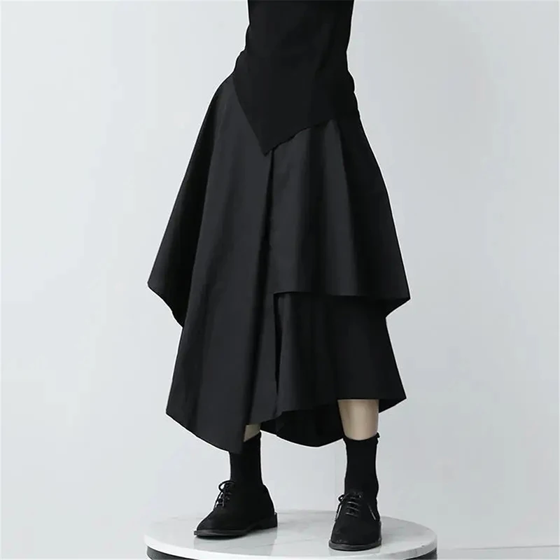 Gothic Irregular Midi Skirt  Women’s Y2K High Rise Waist Cargo Harajuku Vintage Punk Japanese Black Pleated Casual A-line women’s Plus size Japan Pleated Skirts for woman in black