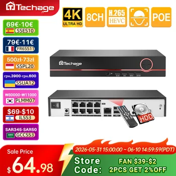 Techage H.265 4K 8CH PoE NVR 2MP 3MP 5MP Network Hard Disk Video Recorder Home Security CCTV Surveillance DVR For PoE IP Camera 1