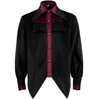 2025 2023 New European and American men's pleated shirt medieval clothing steampunk Victorian top lining