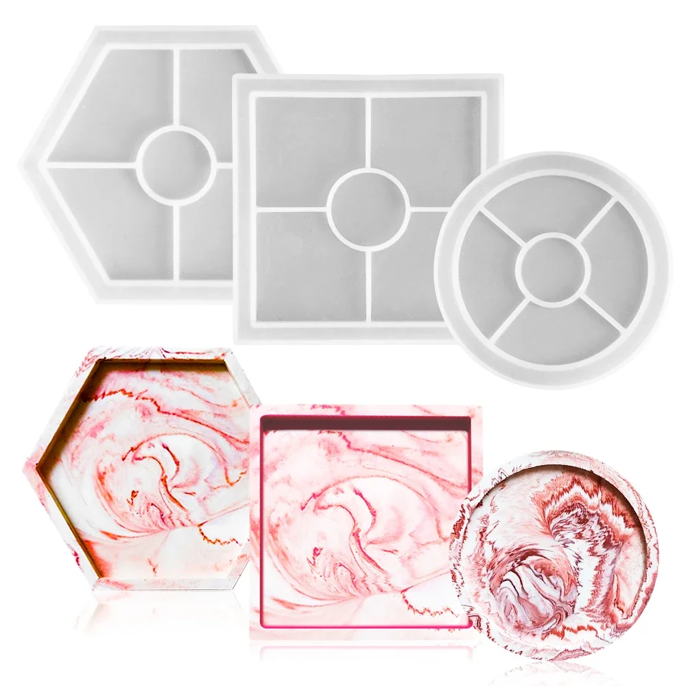 Tray Silicone Mold Diy Crystal Square Round Hexagon Coaster Silicone Mold Plate Storage Holder Epoxy Resin Home Decoration silicone mold