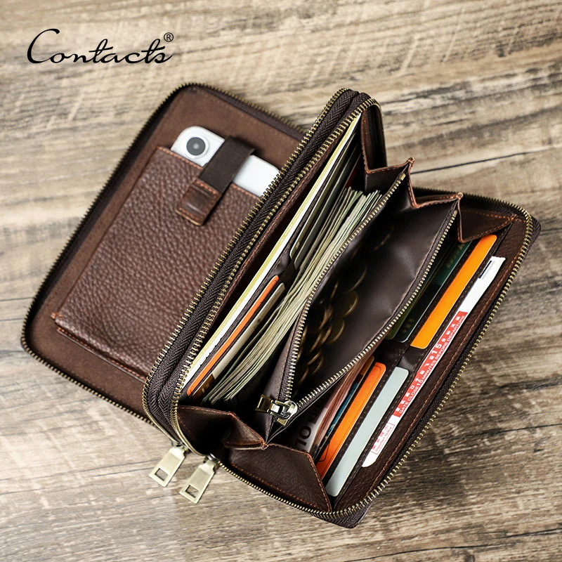 Contact's-pochette En Cuir Véritable Pour Homme, Portefeuille Avec Étui  Airtag, Portefeuilles À Fermeture Éclair Vintage, Porte-cartes, Sac À Main  Pour Homme, Grande Capacité - Embrayages - AliExpress