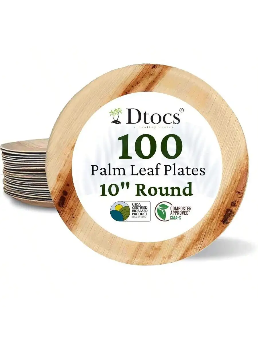 Dtocs Bamboo Plate Disposable Like 10 Inch Round Palm Leaf Plate 100 Elegant Sturdy Compostable Dinner Dinnerwar