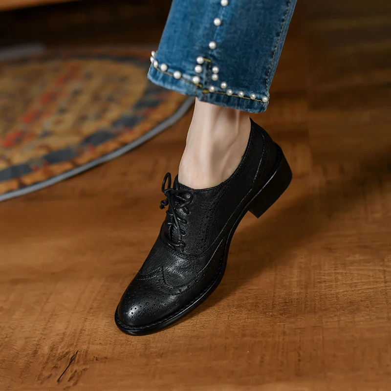 Scarpe Oxford Donna In Pelle Intrecciata - Punta Tonda Colorata - Tasse UK 5-11