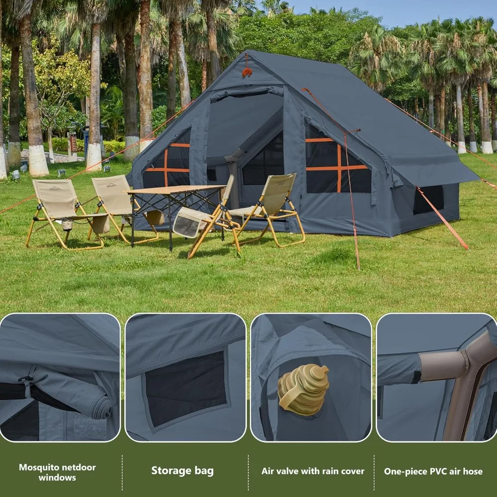 inflatable tent with pump,4-6 person instant glamping camping tents house, easy setup blow up family tents for 4 seasons 2